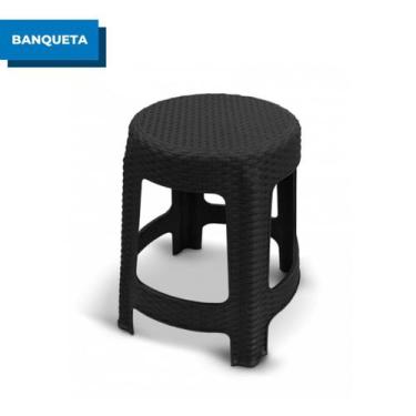 Imagem de Banquinho Banco Plástico Preto Arqplast Banqueta Leve Resistente Para 