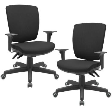 Imagem de Kit 02 Cadeiras De Escritório Diretor Office Giratória Preto Alta Flexi P03 Poliéster Preto - Lyam