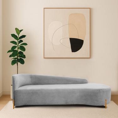 Imagem de Divã Recamier Orgânico França 220cm Lado Dir Pés Madeira Linho Cor Cinza Claro