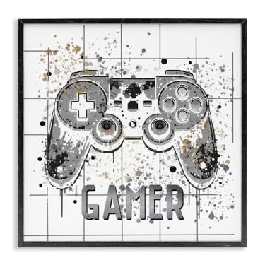Imagem de Stupell Industries Gamer with Pixel Splatter White Framed Giclee Art, design por Kim Allen, 61 x 61 cm