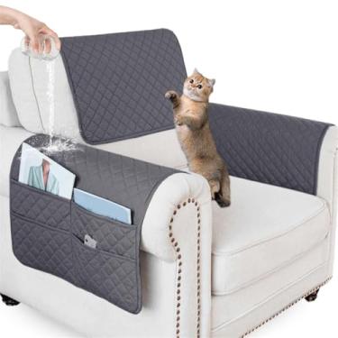 Imagem de ZGDDPZA Capa impermeável para apoio de braço para sofá com bolso lateral, protetor de sofá antiderrapante para poltronas, cadeiras e sofás (cinza, 1 assento, 3 peças)