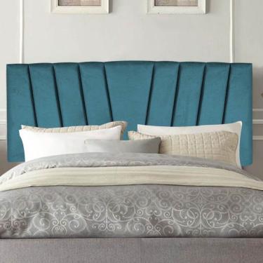 Imagem de Painel Cabeceira Estofada Bélgica 140cm Cama Box Casal Veludo Azul Turquesa- Mabe Magazine