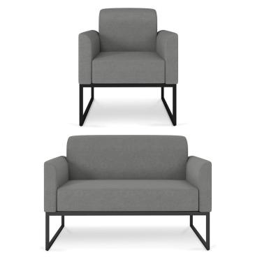 Imagem de Kit Namoradeira E 1 Poltrona Industrial Preta A26 Grafite