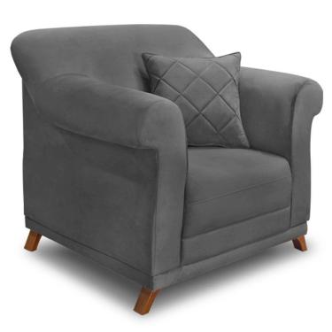 Imagem de Poltrona Para Sala De Estar Suede Pés Castanho Cinza