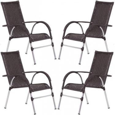 Imagem de 4 Cadeiras Vênus Fibra Sintética E Alumínio P/ Varanda Trama Tabaco
