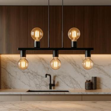 Imagem de Luminária de Teto Lustre Pendente Tugson 5 Lâmpadas Industrial (Estilo Jabuticaba) (Preto)