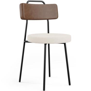 Imagem de Cadeira Decorativa Estofada Para Sala De Jantar Barcelona L02 Couríssimo Marrom Linho Cru