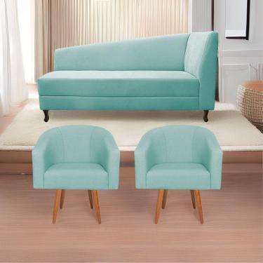 Imagem de Kit Diva Heitor 160Cm Lado Esquerdo E 02 Poltronas Luiza Suede - Amarena Móveis Azul Tiffany