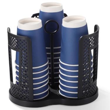 Imagem de Suporte de copo de plástico preto resistente, organizador giratório de bebidas para copos de papel e plástico, compartimentos respiráveis para secagem, montagem simples, adequado para casa, escritório