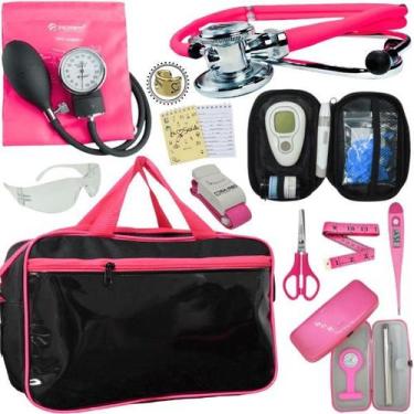 Imagem de Kit Bolsa Cores Aparelho de Pressao Esfigmomanometro Estetoscópio Medi