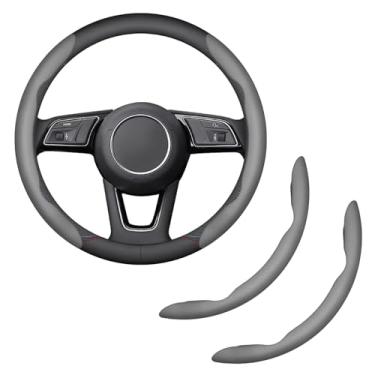 Imagem de HHZL Capa de volante de 2 peças, protetor de volante segmentado de fibra de carbono, capa protetora de couro durável universal e antiderrapante, acessórios de interior de carro para mulheres e homens