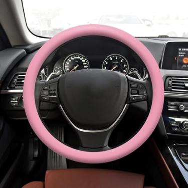 Imagem de HQRNYP Capa de volante de carro, protetor de volante de silicone antiderrapante de 33 a 36 cm, acessórios para carro, textura de couro macio, capa protetora para a maioria dos carros (rosa)