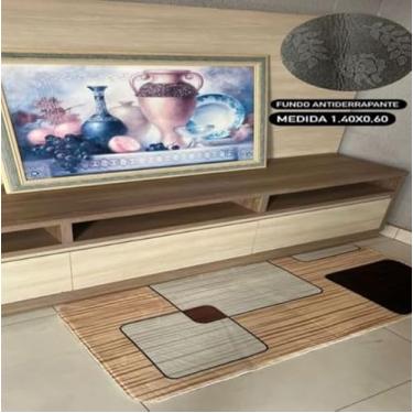 Imagem de Tapete PY240/ Decorativo Tons Marrom Design Patchwork Madeira, Antiderrapante e Antialérgico, 150x50cm, para Corredores e Áreas Internas, Base Emborrachada