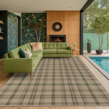 Imagem de JTJ Tapete xadrez 20 x 25 cm para sala de estar - Tapete de juta fácil para ambientes internos para sala de jantar embaixo da mesa da cozinha, quarto embaixo da cama, antiderrapante para casa de