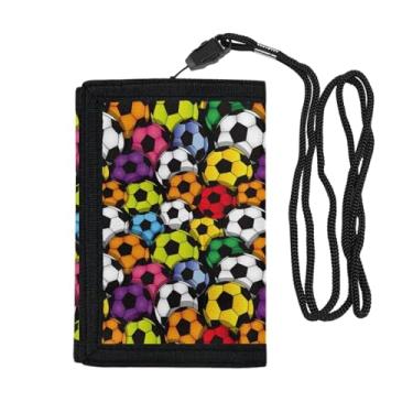 Imagem de Carteira infantil com cordão para meninos pequena e fina com três dobras, porta-cartões modernos com janela para identidade, Cor futebol americano