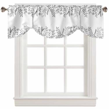 Imagem de MUNSATNA SR Cortinas de saia de amarrar folha de orelha de trigo em persianas brancas com bolso de varão sanefas de janela curta tratamentos para cozinha, sala de estar, banheiro, plantas rurais