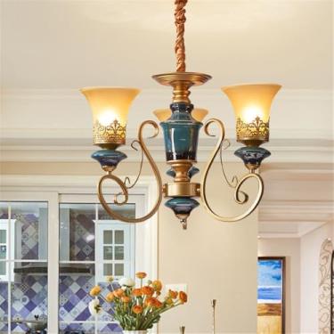 Imagem de Lustre de luxo europeu para sala de estar, estilo retrô americano, em cerâmica, para restaurante, quarto, escritório, hotel, casa de campo ou café, com luminária pendente de LED (3 lâmpadas)