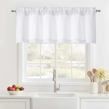 Imagem de Ebesto Saia branca pura para janelas de 45,7 cm de comprimento, cortina de cozinha curta com filtragem de luz para porão de lavanderia de banheiro, bolso duplo com isolamento térmico, 1 peça, 152 cm L