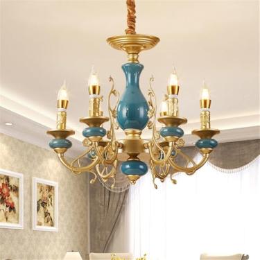 Imagem de Lustre de cerâmica europeu com luzes LED, estilo retrô americano, para sala de estar, restaurante, quarto, escritório, casa de campo, hotel ou café (B 6 lâmpadas)