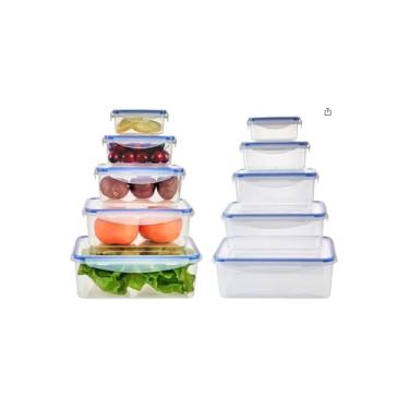 Imagem de Conjunto de 5 Potes Herméticos com Cesto, Plástico Transparente com Acessórios Bege e Verde, Tampa Vedante, Empilháveis, para Cozinha, Tamanhos Variados