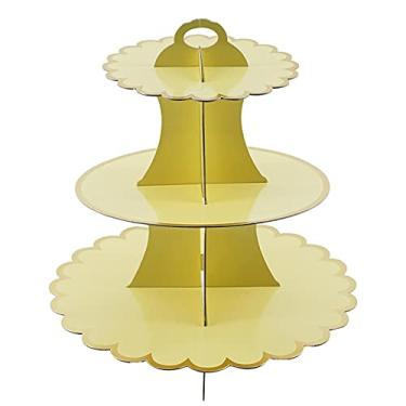 Imagem de Suporte de bolo 3 camadas de papel bronzeador para bolo de festa de aniversário decoração de bolo de casamento DIY papel artesanato sobremesa suporte de exibição ferramentas de bolo prato de bolo (cor