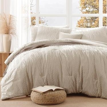 Imagem de AMBERSPACE Conjunto de edredom casal, bege, tufado, boêmio, casa de fazenda, todas as estações, 7 peças, cama em uma bolsa com lençóis, fronhas e fronhas