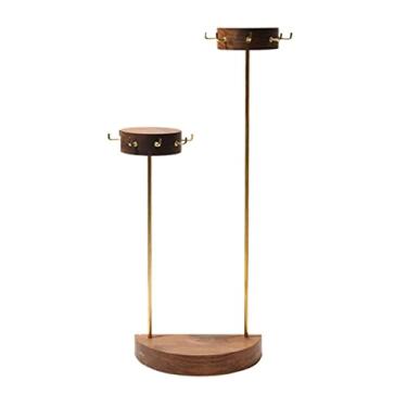 Imagem de Torres de joias, organizador de suporte de joias de nogueira, com ganchos, 2 camadas, mesa de madeira, exibição de torre de joias para colares, pulseiras, brincos, porta-joias (cor: B) (A)