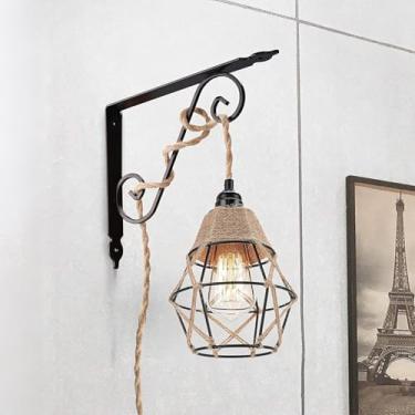 Imagem de Cabo de luz pendente de plugue, kit de cabo de luz de suspensão de corda de cânhamo de 15 pés com interruptor liga/desliga, cabo de soquete de luz E26 E27, lâmpada não incluída