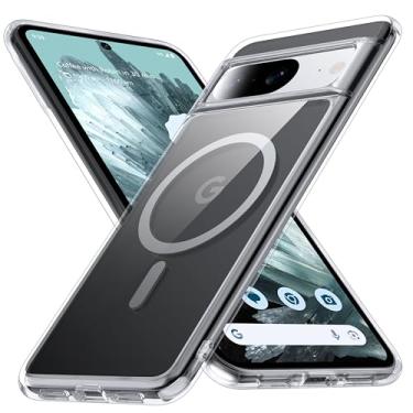 Imagem de FNDMIL Capa magnética número 1 para Google Pixel 8 com MagSafe [antiamarelamento][ajuste fino][teste de queda de grau militar] amortecedor de silicone macio transparente fino para celular Google Pixel