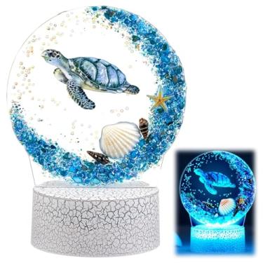 Imagem de Baquler Luz noturna de tartarugas marinhas oceânicas, lâmpada de mesa LED 3D, 16 mudanças, luz noturna acrílica para dormir com controle remoto, lâmpadas vintage oceânicas para casa, quarto, sala de