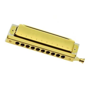 Imagem de Gaita profissional Play 10 furos chave C cromática gaita dourada fósforo bronze palheta material