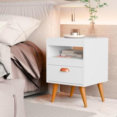 Imagem de Kit 2 mesas de cabeceira quarto gaveta puxar(Branco)