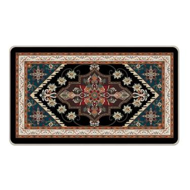Imagem de Livcoz Boho Tapete de porta da frente floral vintage bem-vindo, tapete decorativo de flores retrô, tapete de entrada antiderrapante, geométrico, perfil baixo, interior e exterior, decoração de cozinha
