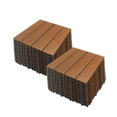 Imagem de Azulejos de deck interligados, azulejos de piso de pátio composto WPC com sistema de clique função de drenagem para varanda piscina varanda quintal área de jogo terraço todos os climas uso A5 24 peças