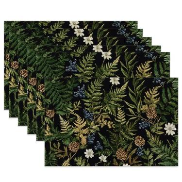 Imagem de Conjunto de 6 jogos americanos de mesa, folhas de ervas verdes, tapetes de mesa resistentes ao calor com pinho florestal para decoração de cozinha e sala de jantar, tapetes de tecido antiderrapante 29