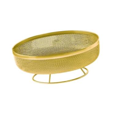 Imagem de FytStycale Fruteira de pedestal, suporte para legumes em arame de ferro, respirável, prática, multifuncional, para decoração de casa. Organizador, Ouro