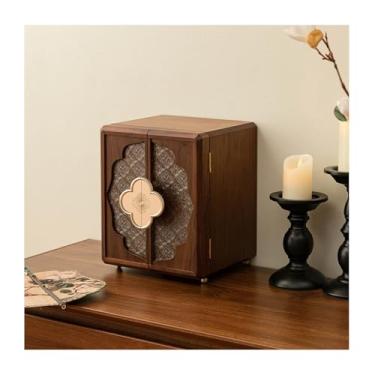 Imagem de Caixa de joias de flor espelhada portátil, elegante caixa de joias vintage com madeira maciça e artesanato de vidro, quatro ou cinco níveis, grande capacidade, economia de espaço, porta dupla