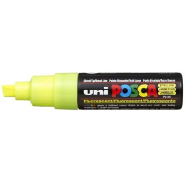 Imagem de Caneta marcador UNI POSCA PC-8K ponta cinzel - amarelo fluorescente (caixa com 6)