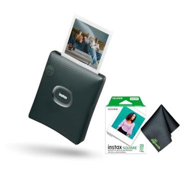 Imagem de Fujifilm Pacote de impressora para smartphone INSTAX Square Link (verde meia-noite) com filme instantâneo Fuji (20 exposições) + pano de limpeza de microfibra