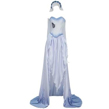 Imagem de MEOWCOS Vestido de Noiva Gótico Feminino Halloween Cosplay Terno Espartilho Top e Saia com Luvas