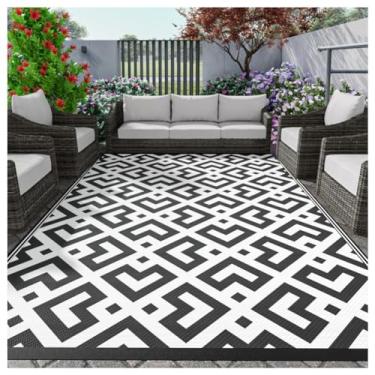 Imagem de SPXMQSS Tapetes de jardim ao ar livre, tapetes plásticos dobráveis para área externa, fácil de limpar, reversíveis para acampamento, deck, praia, piquenique, quintal, preto/marrom B 120 x 183 cm