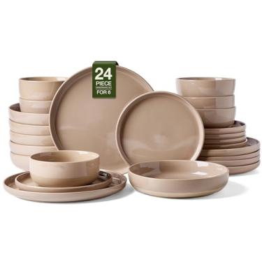 Imagem de Famiware Conjunto de louça Milkyway com tigelas de macarrão, pratos e tigelas duplas, conjuntos de pratos para 6 (24 peças), seguro para micro-ondas e lava-louças, resistente a lascas e arranhões