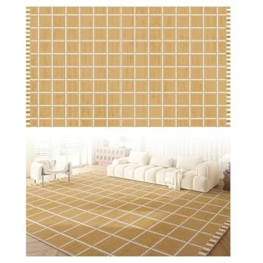 Imagem de SPXMQSS Tapetes laváveis à máquina, tapete para sala de estar, resistente à sujeira, antiderrapante e fácil de cuidar, para sala de estar, quarto, quarto de crianças, bege, verde, preto