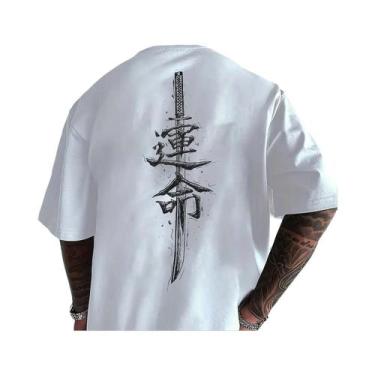 Imagem de Camiseta Masculina De Verão Em Algodão Com Estampa De Espada Samurai, 