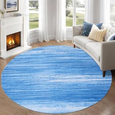 Imagem de USTIDE Tapetes redondos laváveis, grandes, 1,5 m, azul, redondo, para sala de estar, antiderrapante, tapete para quarto, confortável, para berçário, sala de jogos, quarto de crianças