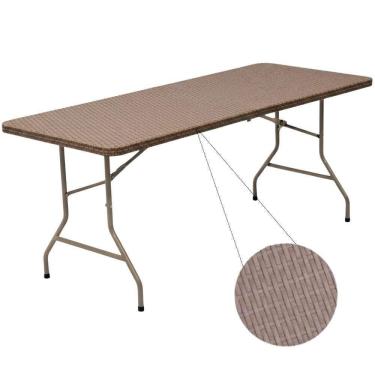 Imagem de Mesa Dobrável Vira Maleta 180 X 74 Cm Portátil Até 150 Kg Rattan Zelt