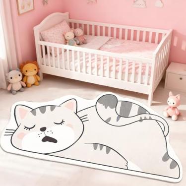Imagem de Lacomfy Tapete infantil de 1,5 m, fofo, gato, quarto, lavável, para quarto de crianças, meninos, meninas, desenho animado, berçário, gato, para banheiro, sala de estar, cinza, 80 x 160 cm