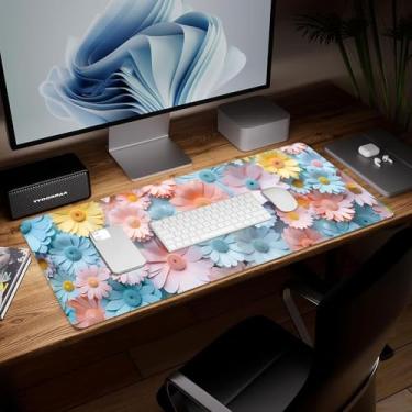 Imagem de Tapete de mesa de couro astronauta, mouse pad de arte colorida grande teclado de computador para jogos, protetor e capa de mesa à prova d'água, tapete decorativo de couro PU para laptop, decoração de