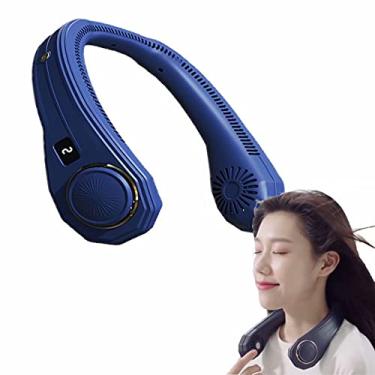 Imagem de Ventilador de pescoço portátil pessoal USB Mini mãos livres, ventiladores de pescoço recarregáveis portáteis Prime, ventiladores pessoais para o seu pescoço alimentados por bateria, 3 velocidades 4000 mah ventilador pessoal azul