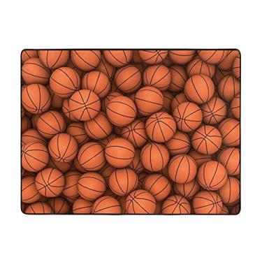 Imagem de ZERAOKE Tapete de basquete laranja 48 x 63 polegadas, lavável na máquina com suporte antiderrapante, tapetes macios para sala de estar, quarto, entrada, quarto de crianças, decoração de casa